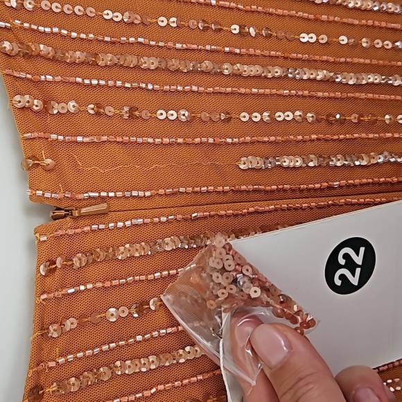 Mac DuggalSequined Wrap Over Cap Sleeve Ruffle Hem Dress - Picture 10 of 10